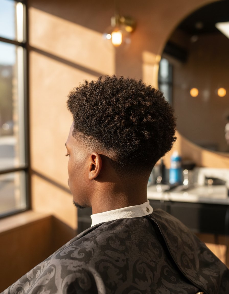 Low taper fade with curly top