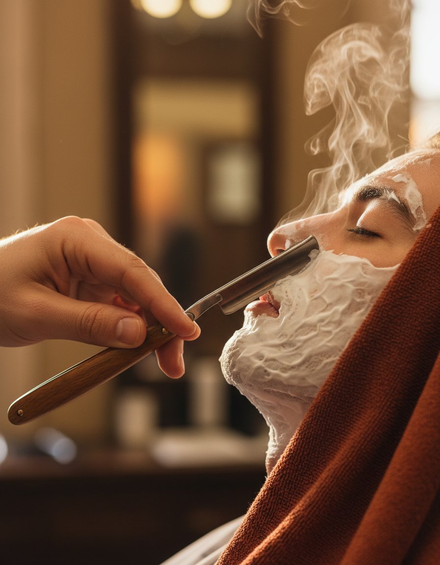 Hot-towel straight-razor shave